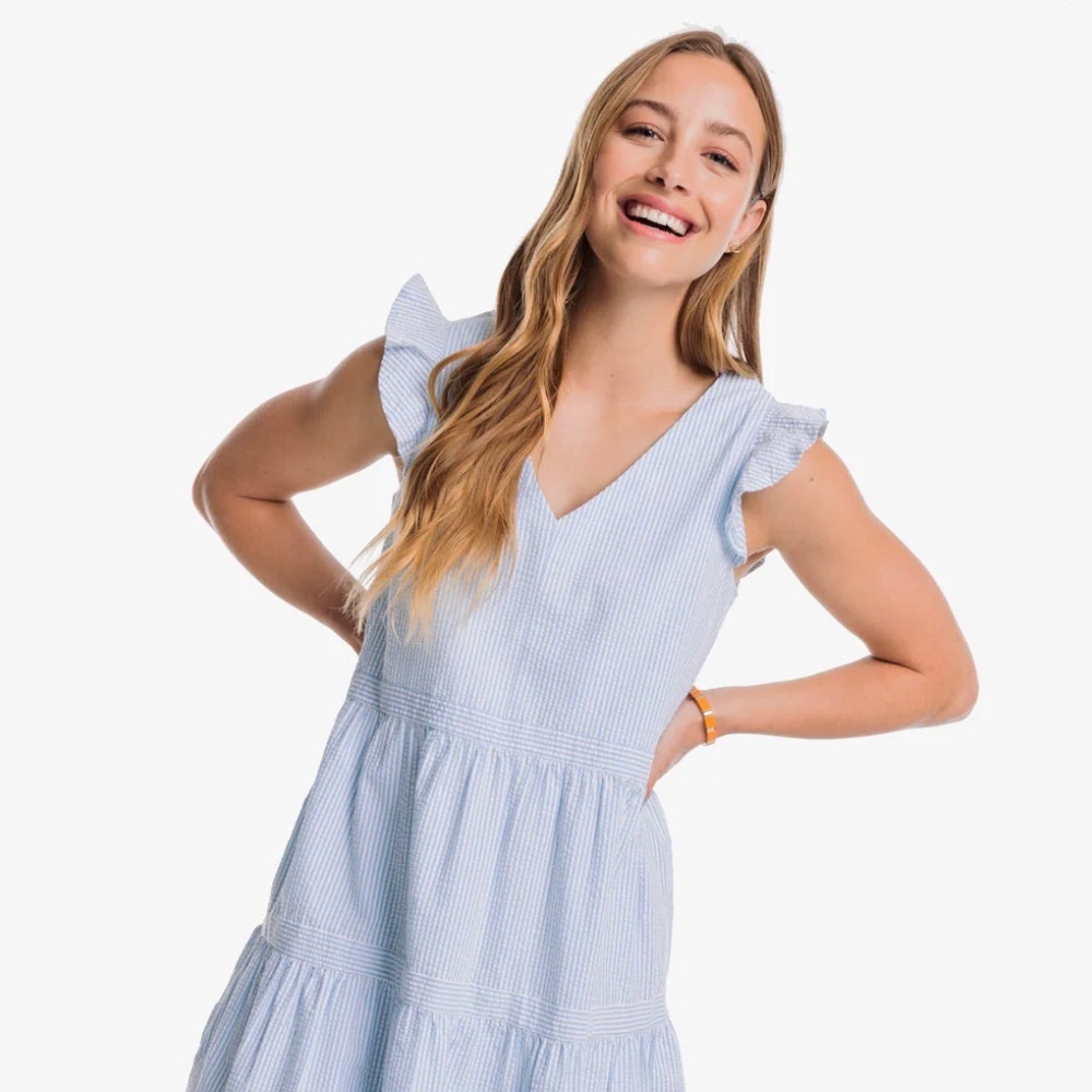 Evelyn Seersucker Tiered Dress, size Small